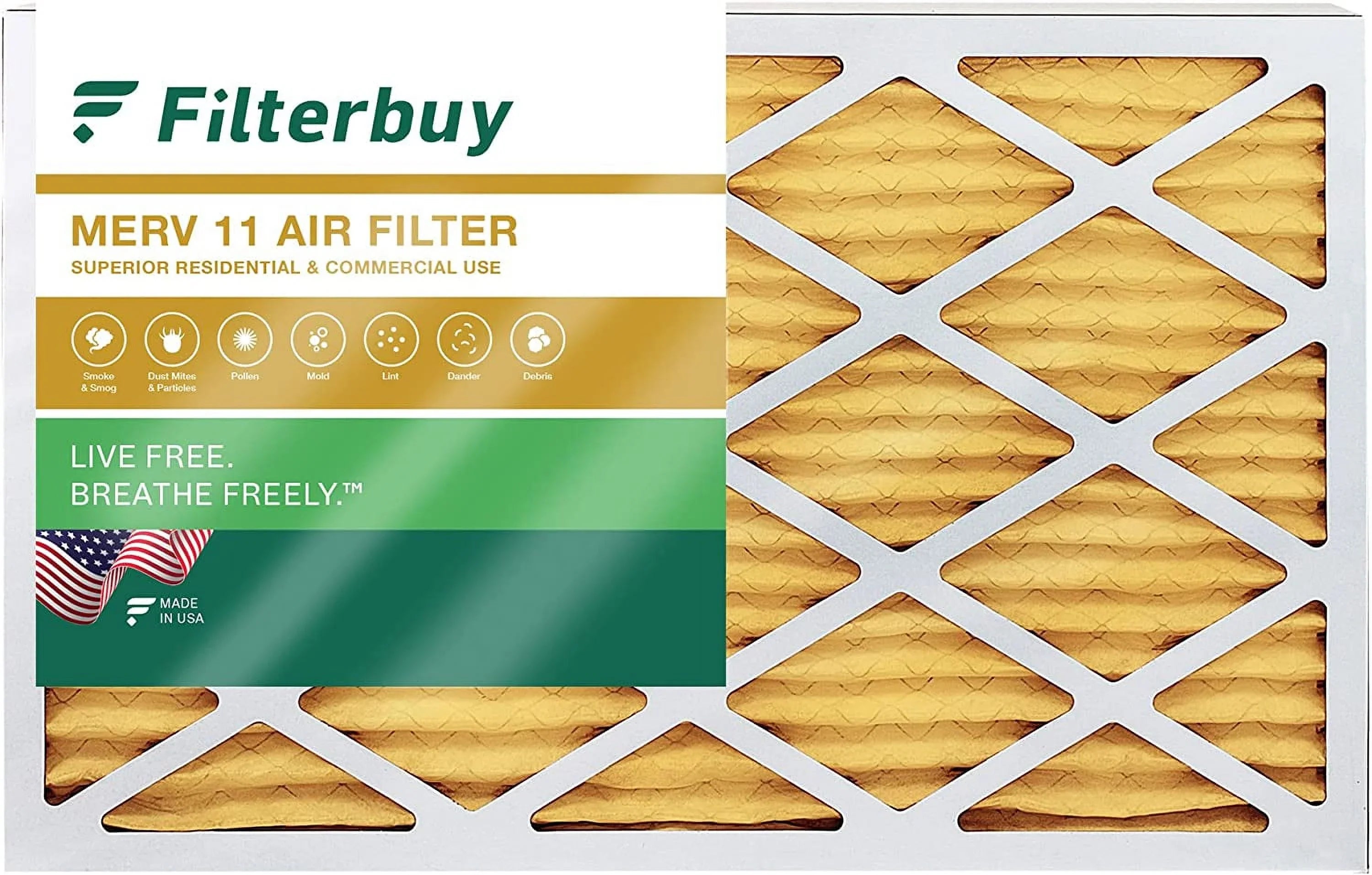 Filterbuy 16x25x2 HVAC AC Pleated Air Furnace MERV 11 Filters (1-Pack)