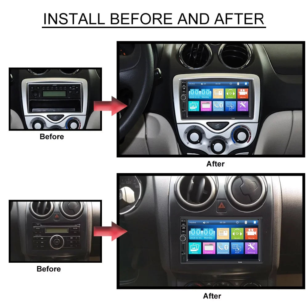radio Din USB Audio Player Multimedia Car Car Polarlander Car backup Touch Stereo with SD Double Bluetooth function AUX 7-inch link mirror 4LED MP5/4/3 Screen with camera HD FM
