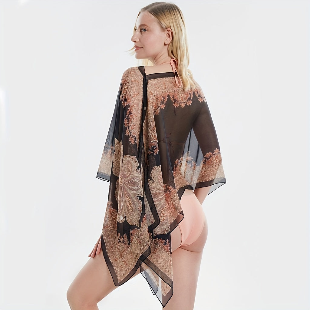 Shawl With Protection Jkzcp Sun Bikini Cover Paisley Fashionable Button Vintage Up Print