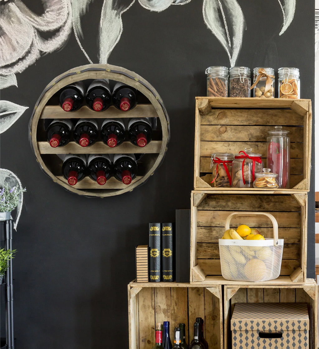 Wood Global Wall Rack Natural Wine Mounted Barrell Cota