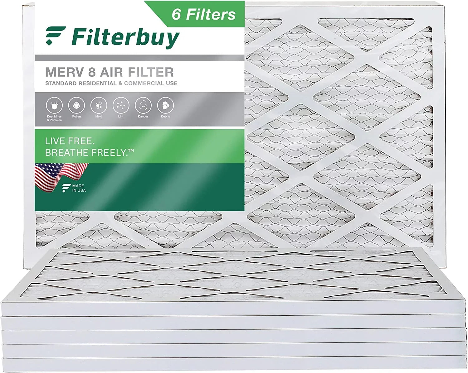 8 12x20x1 Furnace (6-Pack) MERV Air Pleated Filterbuy Filters AC HVAC
