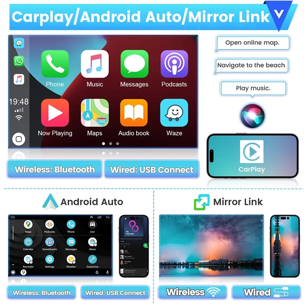 Radio FM Toyota Stereo 2007-2012 Android 12 RAV4 9'' Wireless Auto AHD Hifi Touchscreen 1080P Camera WIFI Car USB GPS for HD 2+32G Android Cable, Podofo Mirror Backup Bluetooth Carplay Link