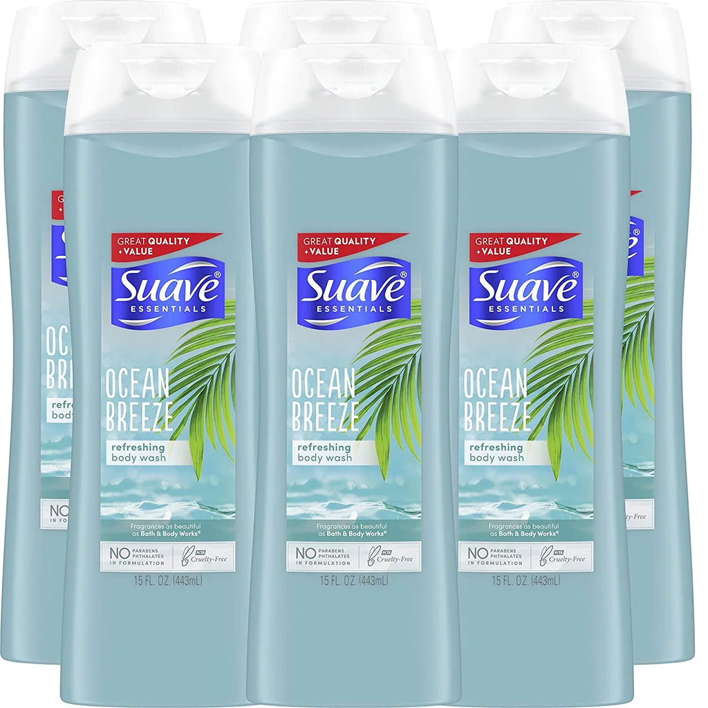 oz, Sea 6 Pack Body Suave E Breeze Wash and of Skin Algae Ocean Extract Hydrated, Smooth 15 For Essentials Vitamin with