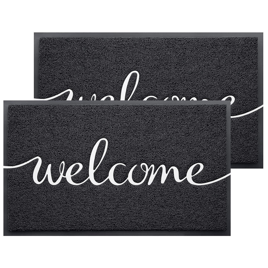 and Indoor-Outdoor, Design 2-Pack (W) Hello Black, x Non-Slip Kitchen 17.5" 30" Door, for JATOK (L) Bathroom, Front Floor Patio, Mat