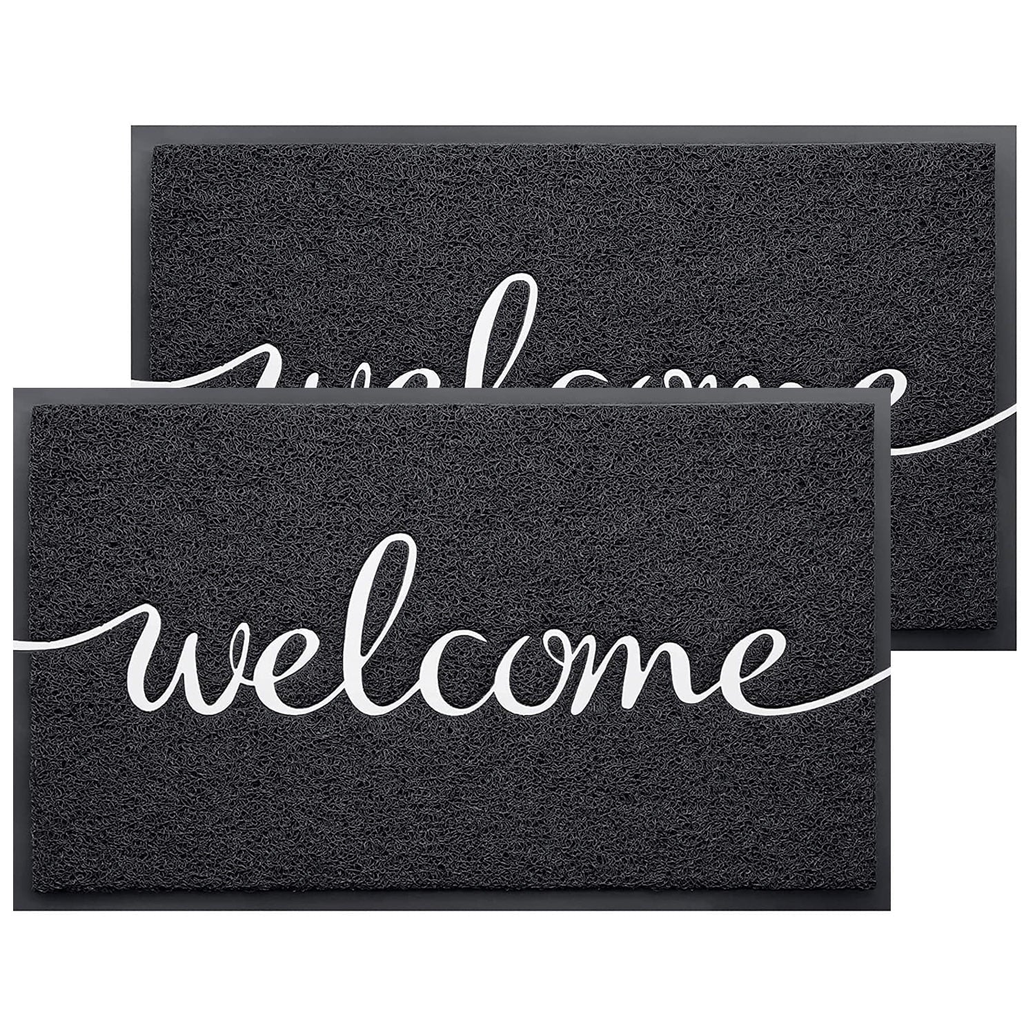 and Indoor-Outdoor, Design 2-Pack (W) Hello Black, x Non-Slip Kitchen 17.5" 30" Door, for JATOK (L) Bathroom, Front Floor Patio, Mat