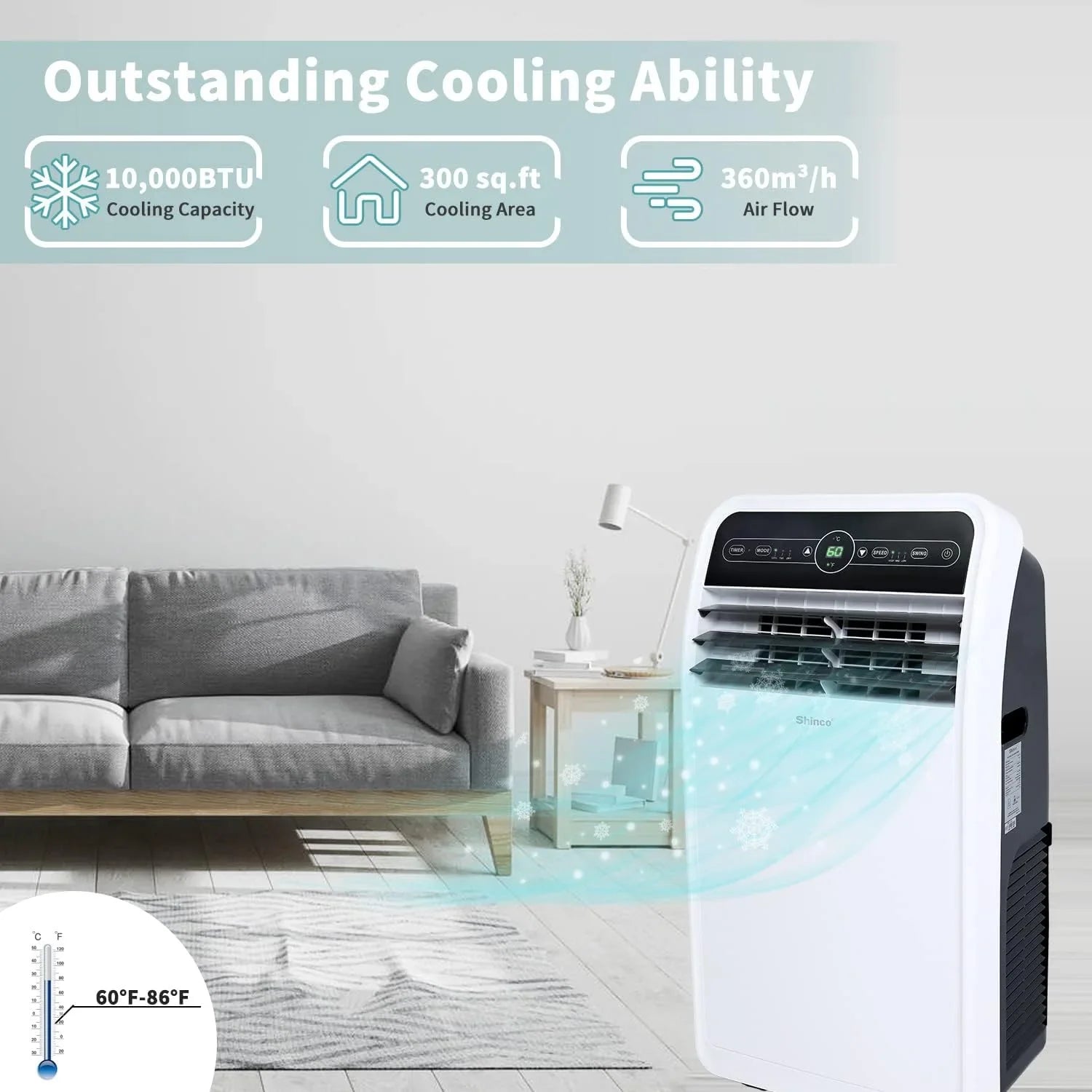 BTU Shinco Open Air Conditioner, SPF1-10C 10,000 White Portable Box
