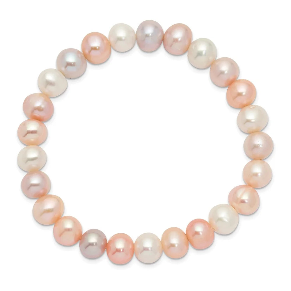 QQH5465 Stretch FWC 8-9mm Bracelet White/Pink/Purple Pearl