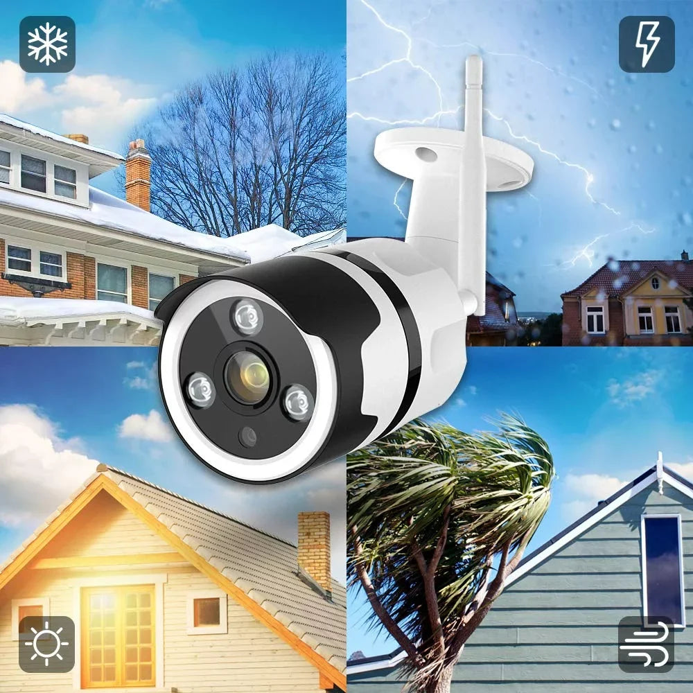 Weatherproof Camera Night Outdoor WiFi Netvue Security with Motion Detection Vision-White Surveillance Camera,