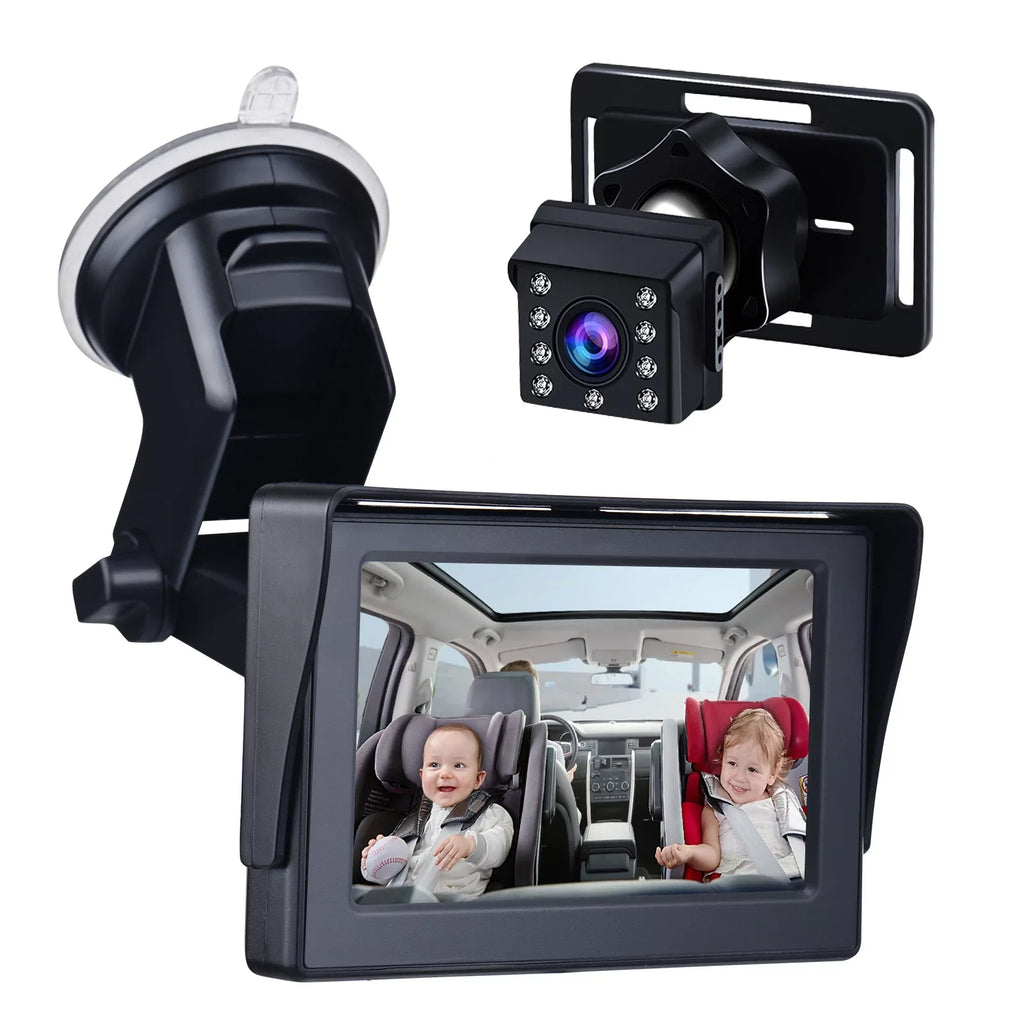 Safety Mirror Cameras Length Car Cable Monitored Mirrors 5M Adjustable with Inch Car Clear Mirror View Crystal Wide Car Seat Long 4.3 1080P Angle