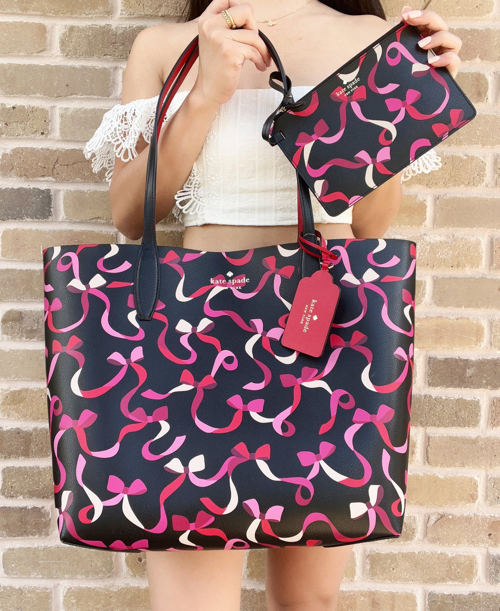Reversible Tote with Spade Kate Party Large Detachable Wrapping Wristlet