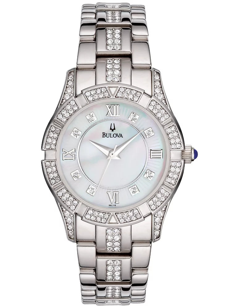 Crystal Steel Of 96L116 Watch Mother 31mm Women's Stainless Pearl