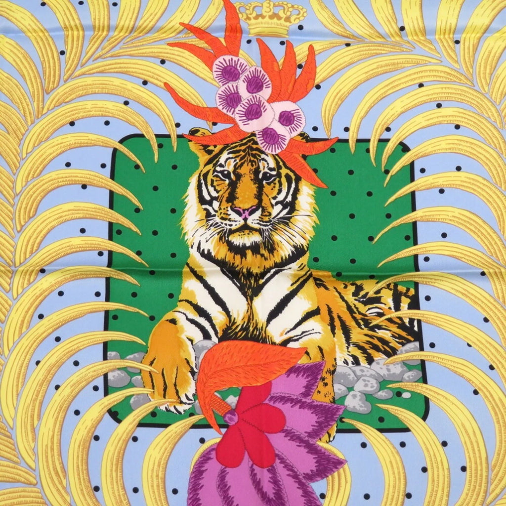 (Like Tiger Blue King's New) Scarf Hermes Fururi Pre-Owned Green Silk Muffler