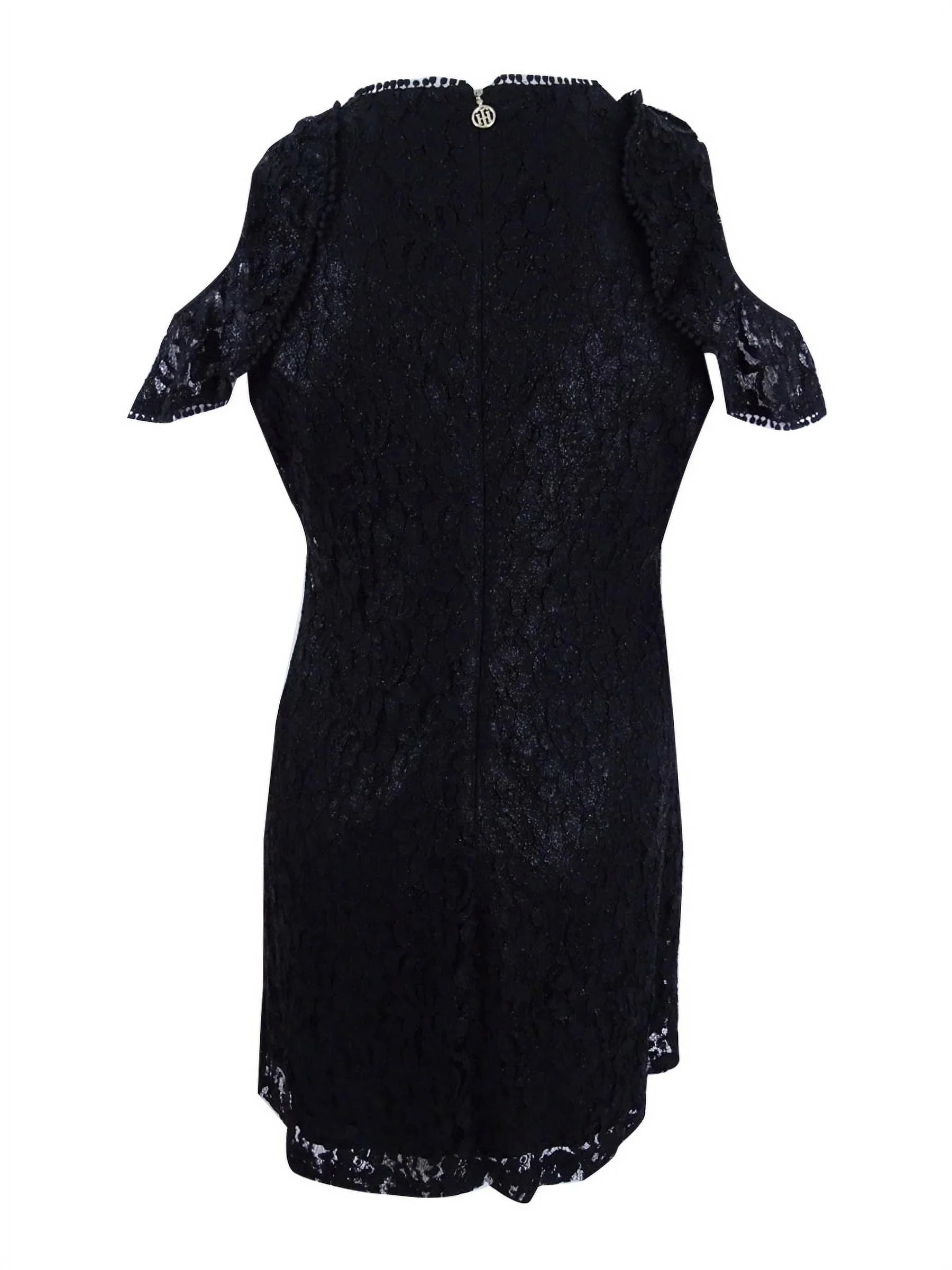Sheath B+B 12 Womens $140 Cocktail HILFIGER Dress Cold Shoulder Black TOMMY 1055