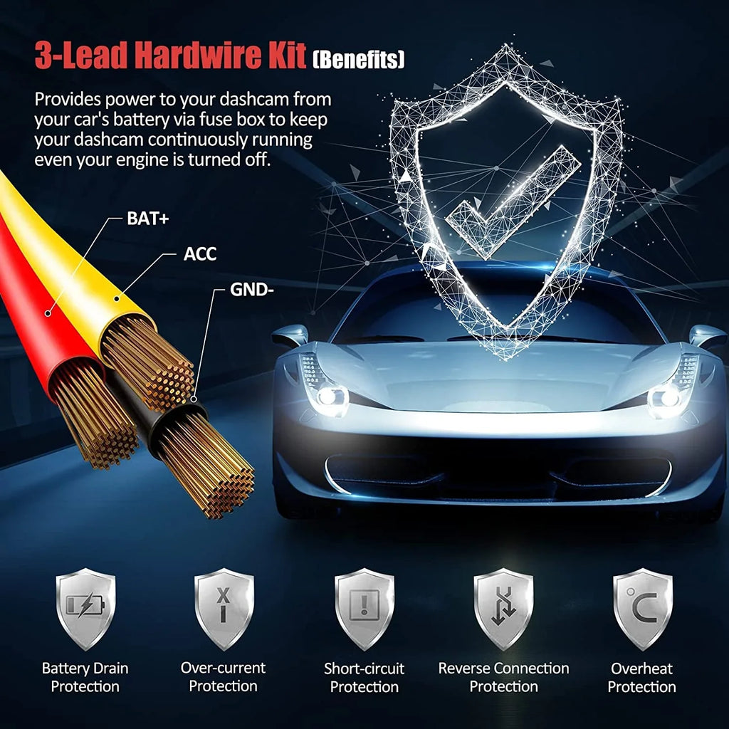 5V/2.4A Kit for Kit Cam to ro Hardwire 12V-24V Kit, Dashcam USB Wire 11.5ft w/Fuse Dash Converts Hard