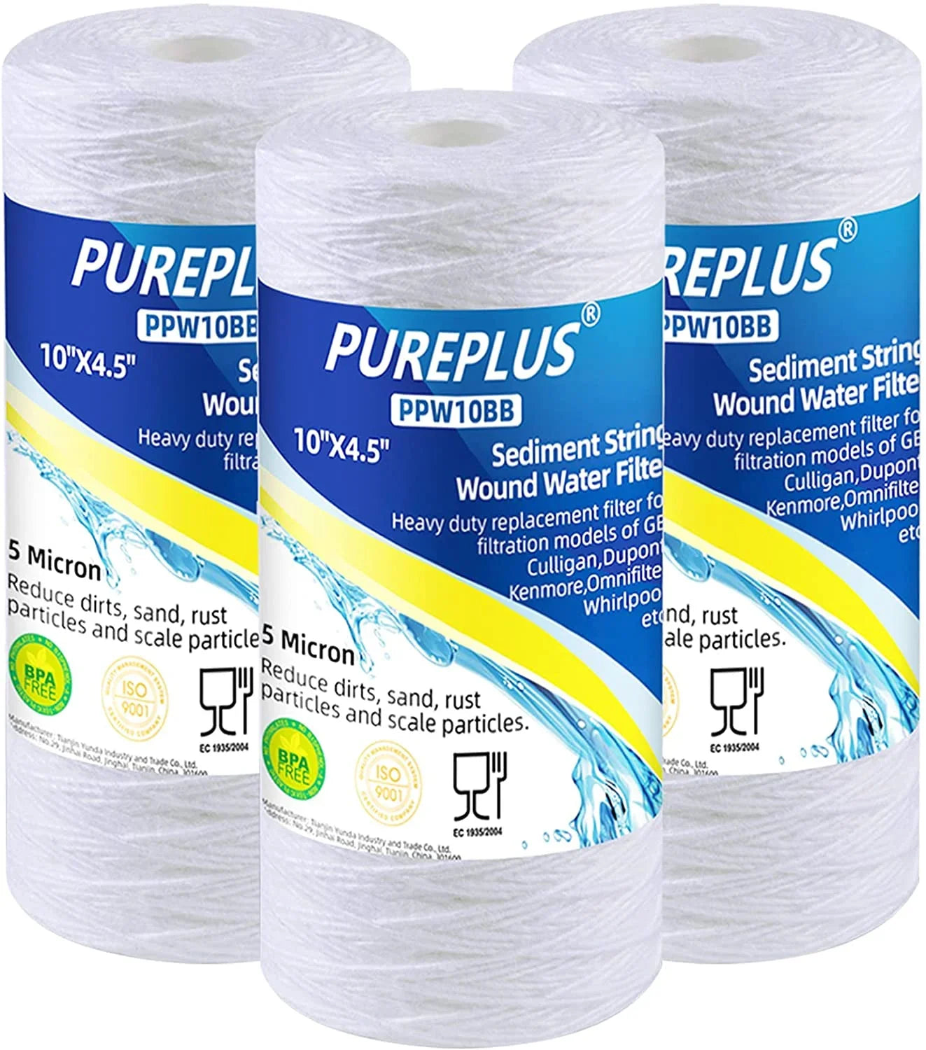 Cartridge WP10BB97P, Wound 84637, x 10" 5 Sediment Well House Whole WP5BB97P, 3Pack for 355215-45, for WPX5BB97P, PC10, Micron String Replacement Filter Water, 4.5" 355214-45,