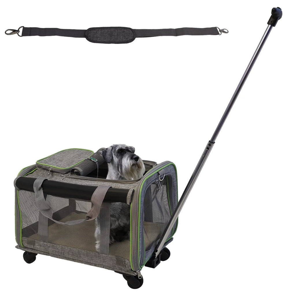 Soft-Sided and Cat Wheel Carrier Dogs Removable Pet with Pet Cat Wheels Mesh Strap Airline Approved Safety with and Base, Carrier Handle, for Telescopic Dog, for Cats, Carrier &