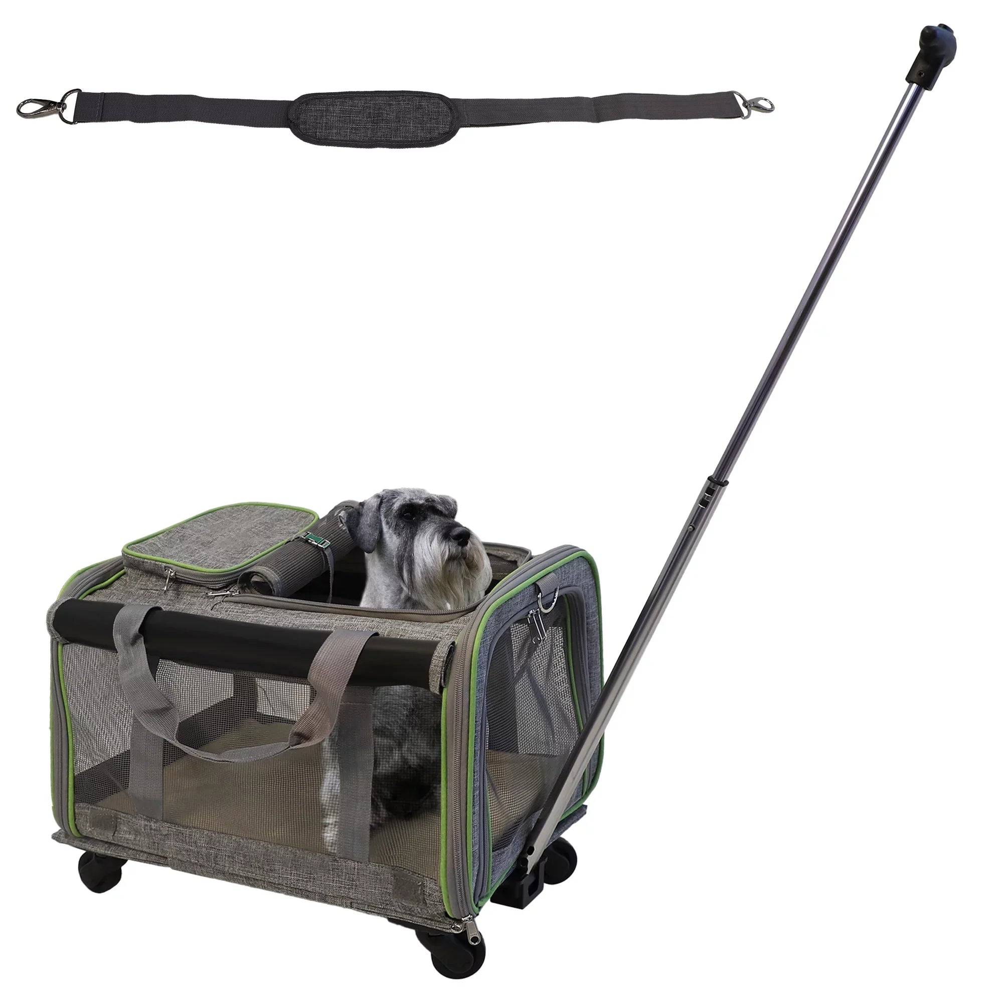 Soft-Sided and Cat Wheel Carrier Dogs Removable Pet with Pet Cat Wheels Mesh Strap Airline Approved Safety with and Base, Carrier Handle, for Telescopic Dog, for Cats, Carrier &