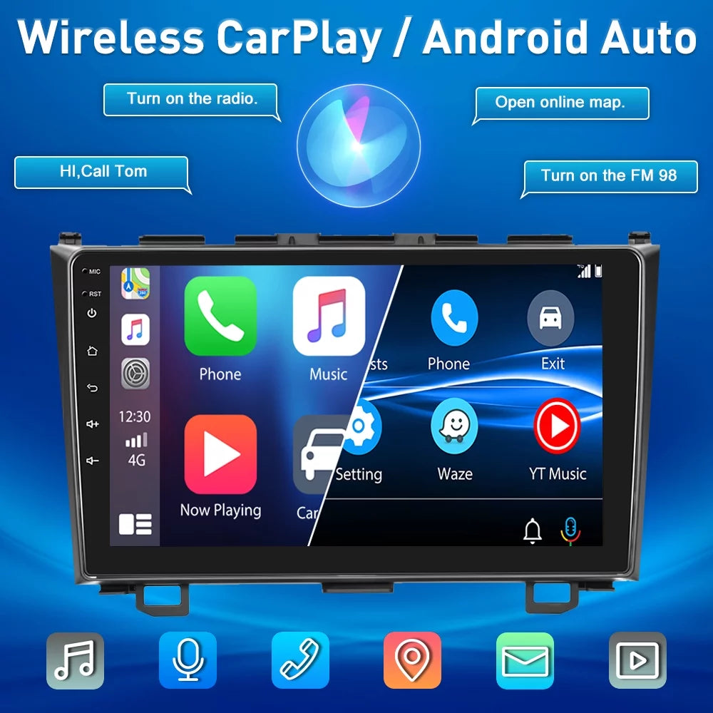 1080P AHD Radio WIFI Touchscreen Stereo 12 Backup Mirror 2007-2011 9'' For Wireless Android CRV FM HD Honda Auto Camera Android Car Carplay Player Bluetooth Link GPS USB Hifi,