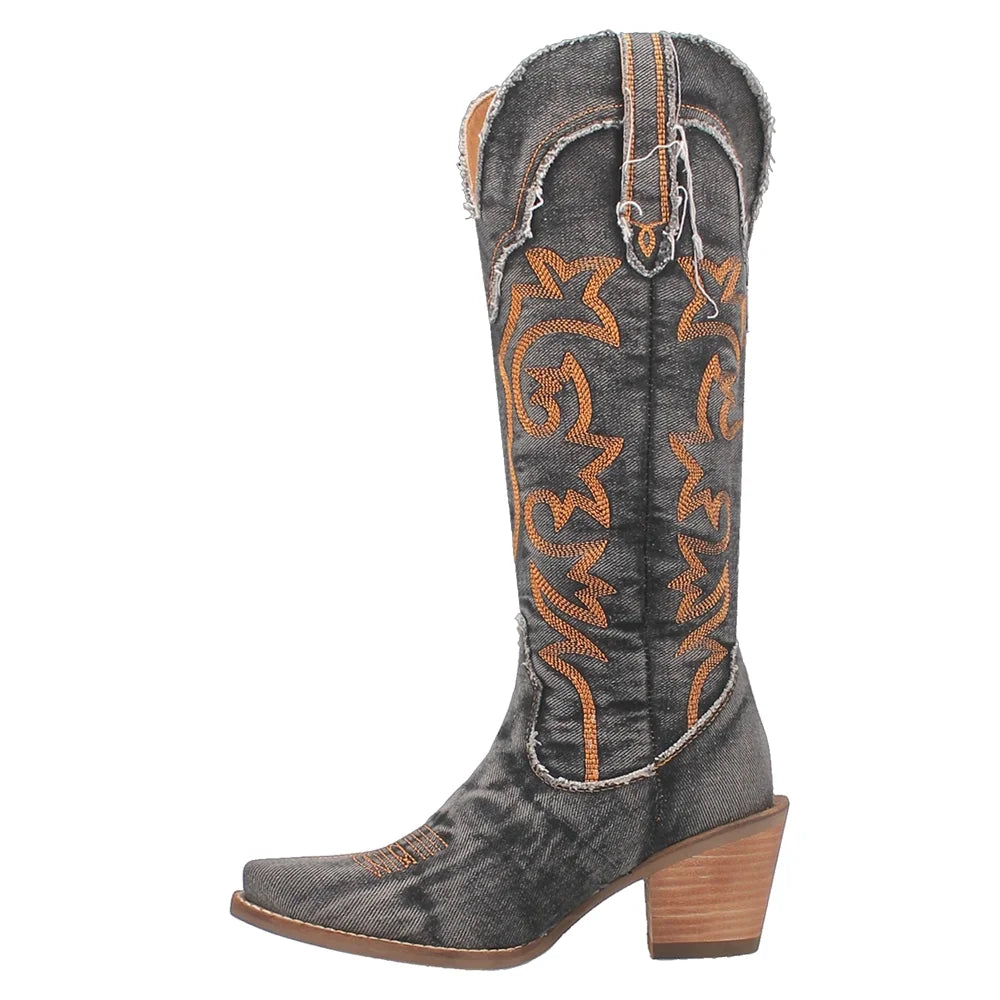 Tornado Casual Boots Mid Knee High Heel Snip Texas 2-3" Toe Dingo Womens