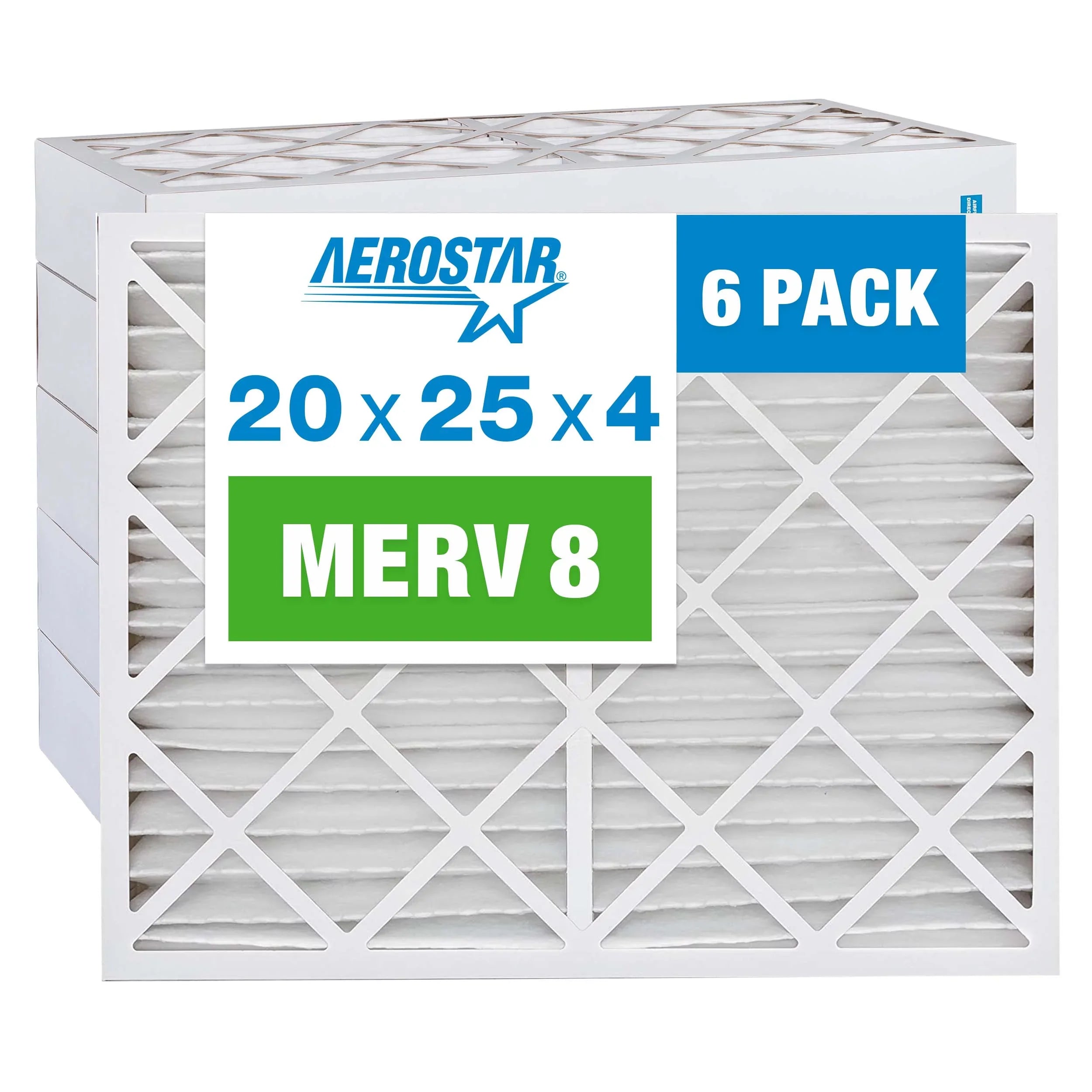 Filter, Air Pleated Pack Furnace MERV Aerostar 8 20x25x4 AC Air Filter, 6