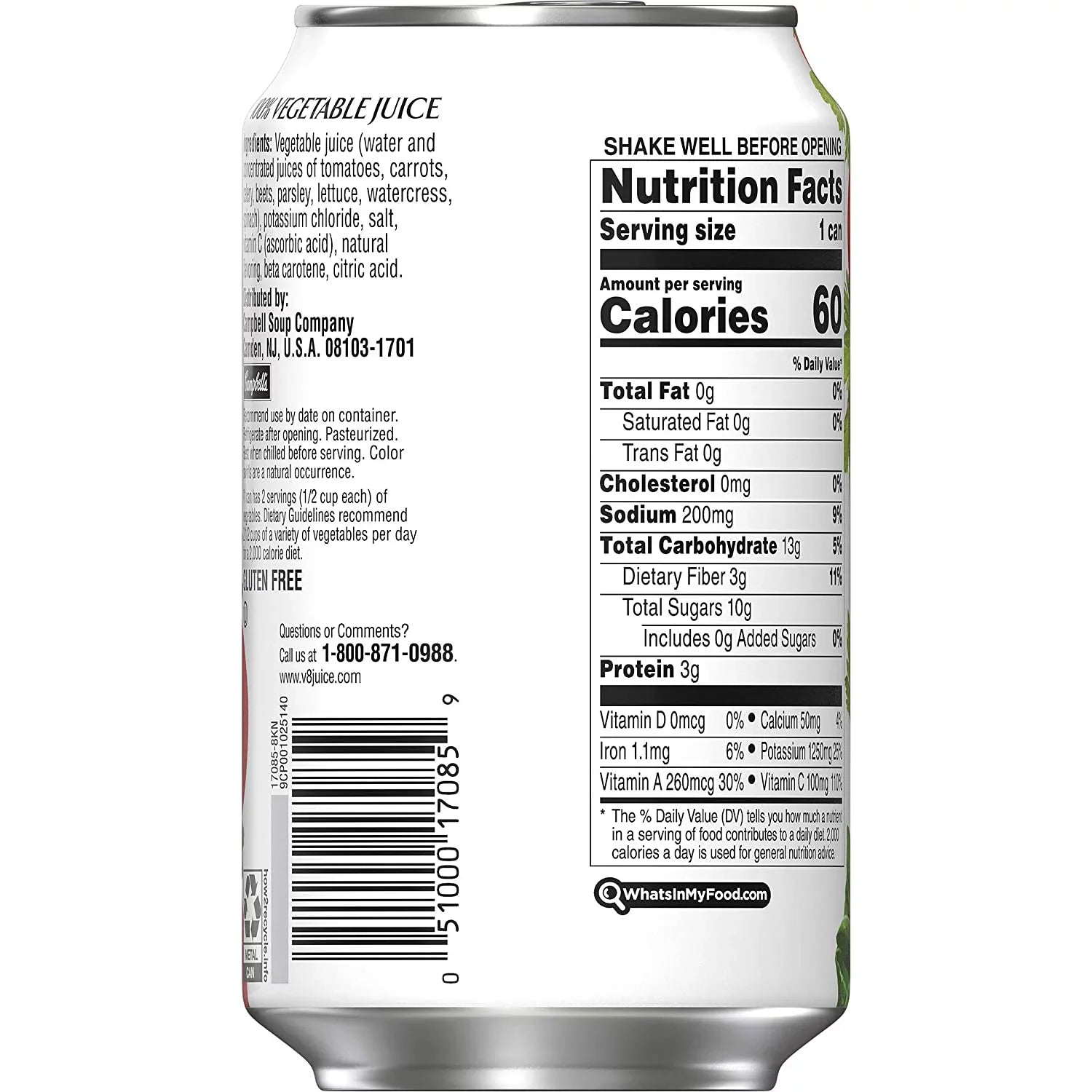 Can (Pack Sodium Of Vegetable Low V8 Original Oz. 11.5 Juice, 24) 100%