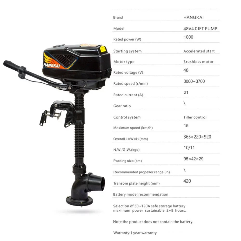 Boat Motor Brushless PUMP Engine Fishing 4.0JET 48V Outboard Motor Electric