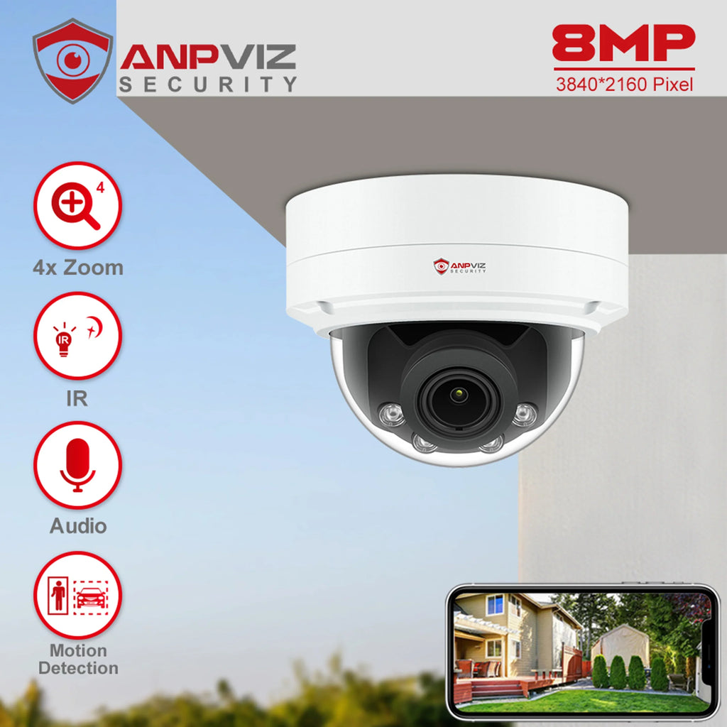 Detection Camera ANPVIZ Support in IP66 Human IP Camera Distance 8MP Mic Built 4X IR 30m H.265 Zoom Vehicle