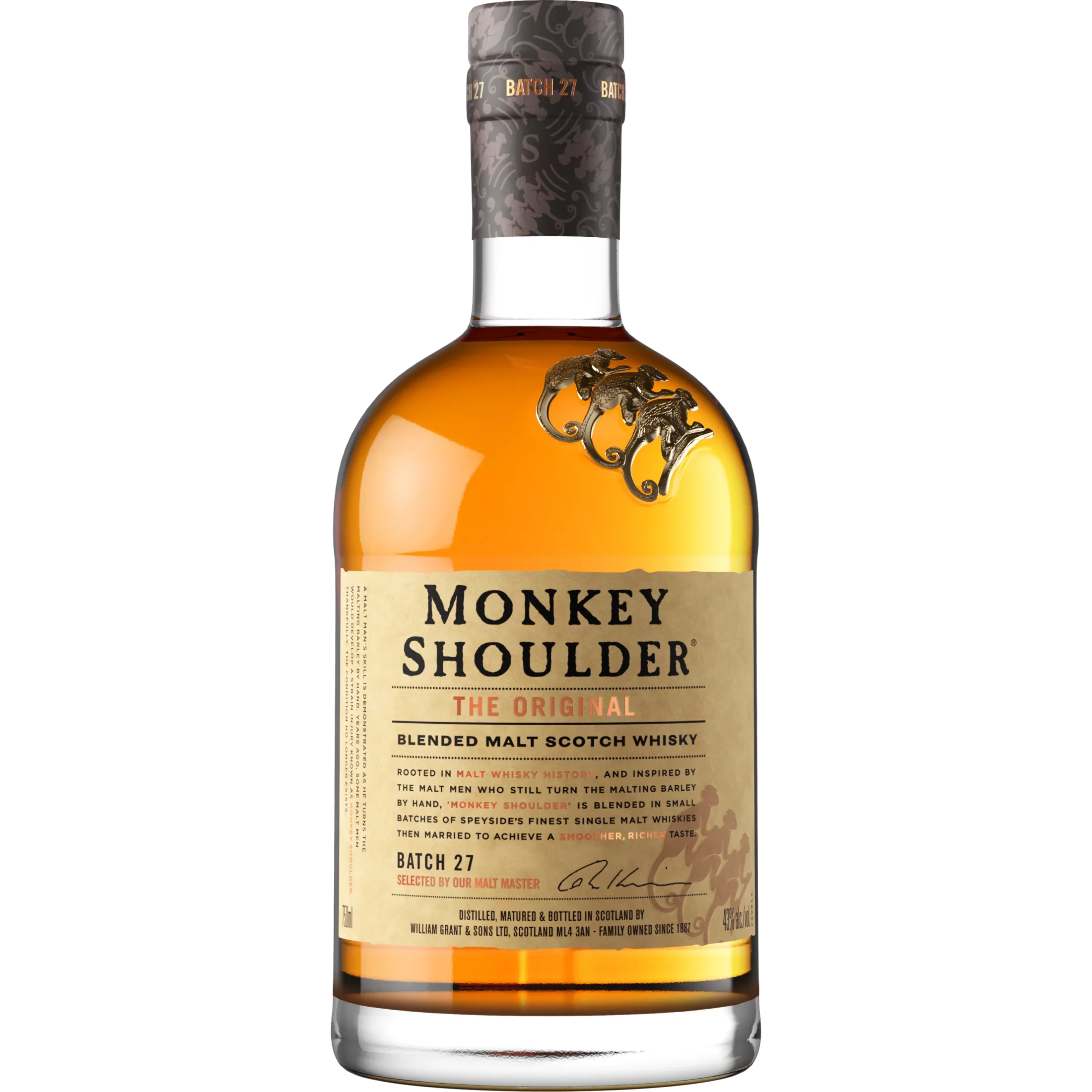Whisky, Scotch Glass Proof 750ml Monkey 43% Bottle, Shoulder 86 ABV
