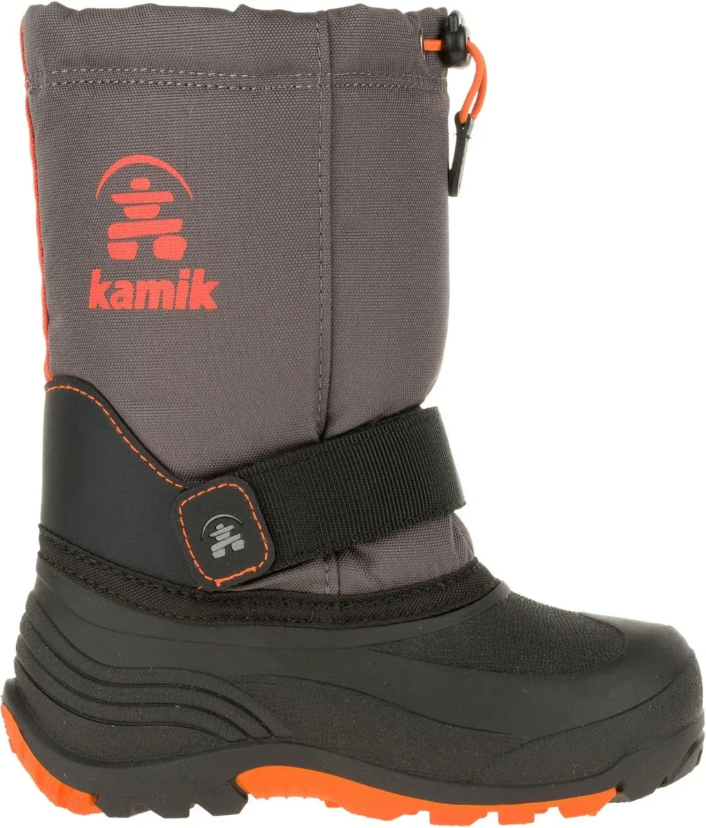 Snow Kamik Waterbug5 Charcoal/Red, (3, charcoal Kids Boot, Red)