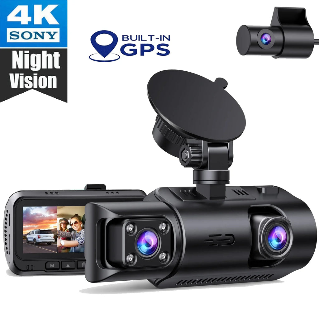 GPS Inside Night Front Vision,170° Camera Lock, 2K+1080P+2K Monitor Speed WDR, Wide Angle, IR Camera Parking 4K and Channel 3 TOGUARD Rear Dash Emergency Car