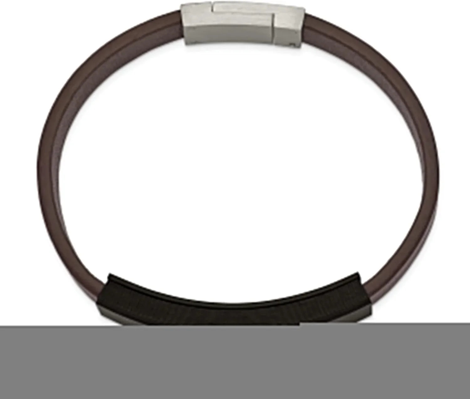 Polished - Faux Steel Chisel Fiber Carbon Cross 8" Stainless Bracelet Brown Leather Solid