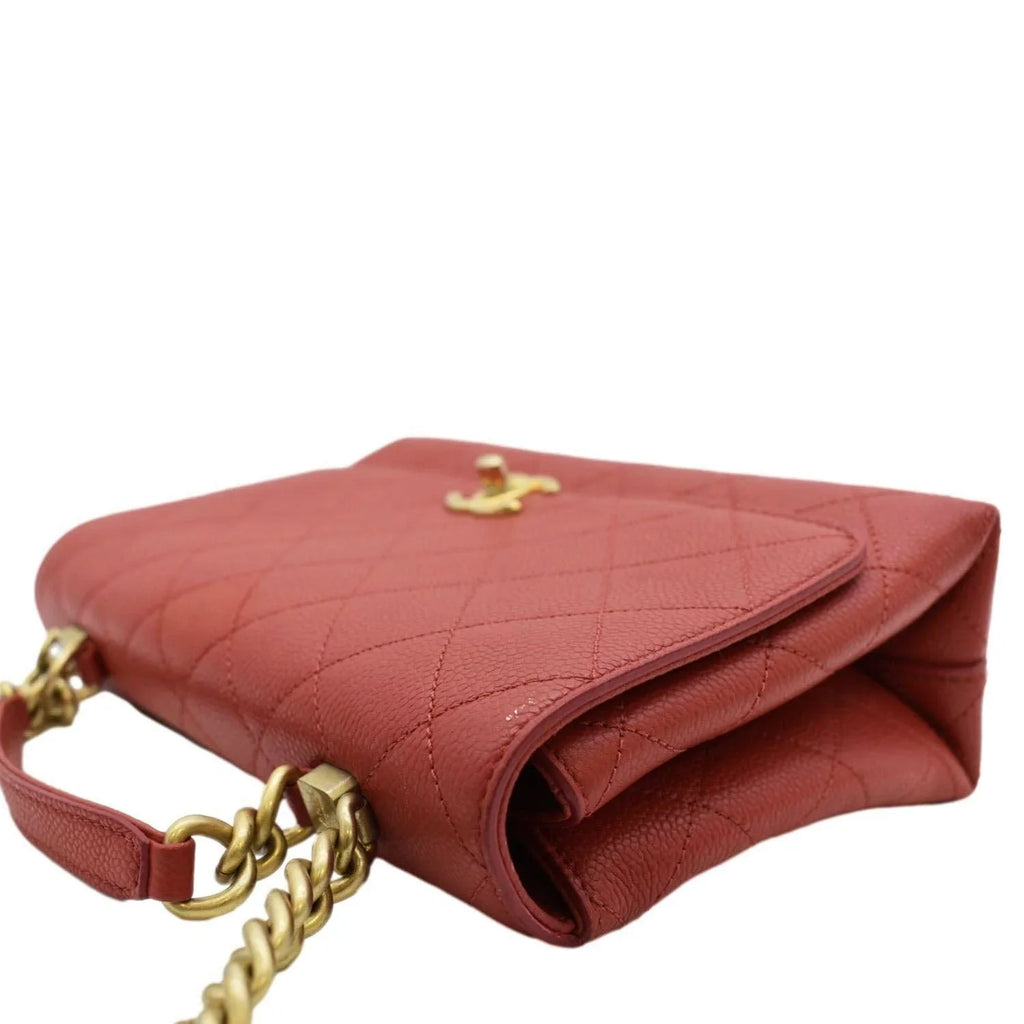 Bag CHANEL Caviar Crossbody Red Pre-Owned Chic Leather Small Stitched Quilted Flap Affinity