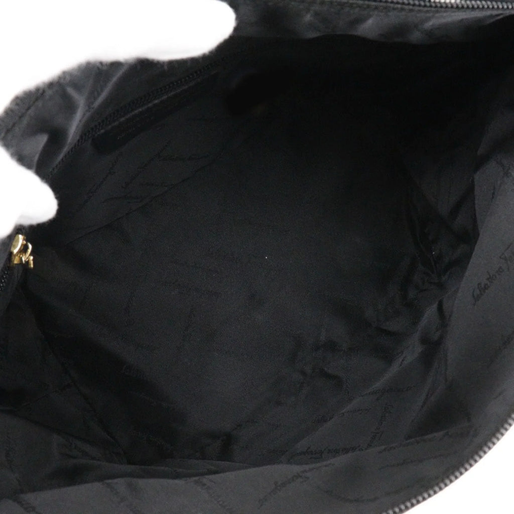 Canvas AB-21 Shoulder x Gancini 2779 Black One (Fair) Salvatore Leather Ferragamo Pre-Owned Bag Ladies