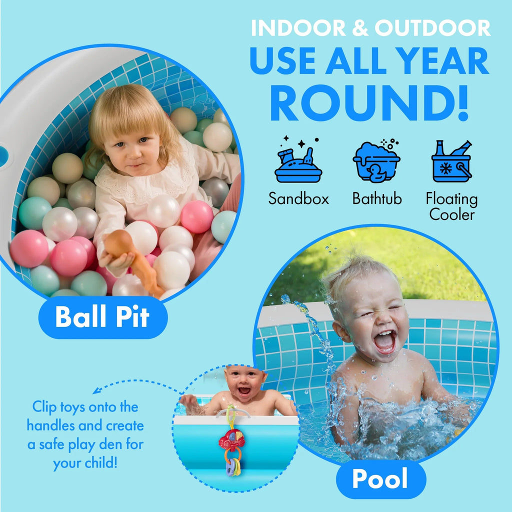 Kiddie Kids Kid Grip Swimming 8+ Round Ages Padded Inflatable Large and Blow Adults 5 Up Drain Perfect Pool with Round for 4 with 60"x22" 6 7 Floor and Handle Pool - Bars