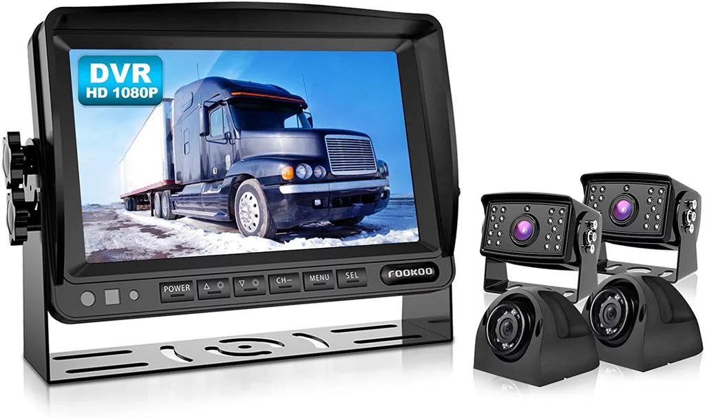 Screen Camera Parking Cameras Waterproof and Trailer(DY704) for Backup Split RV/Truck/Trailer/Bus/Semi-Trailer/Tractor/5th DVR Rear Reversing View System, 7'' Monitor Fookoo HD Lines with Wheel