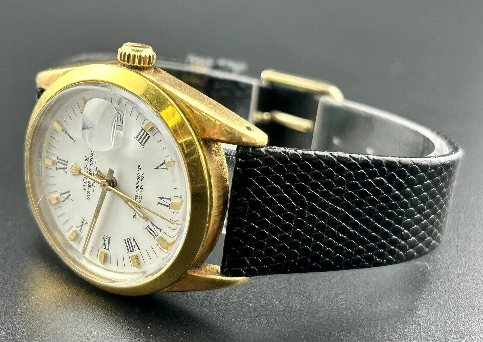 White Gold Dial Vintage Men's Watch Shell Perpetual 15505 Date 34mm Rolex Oyster