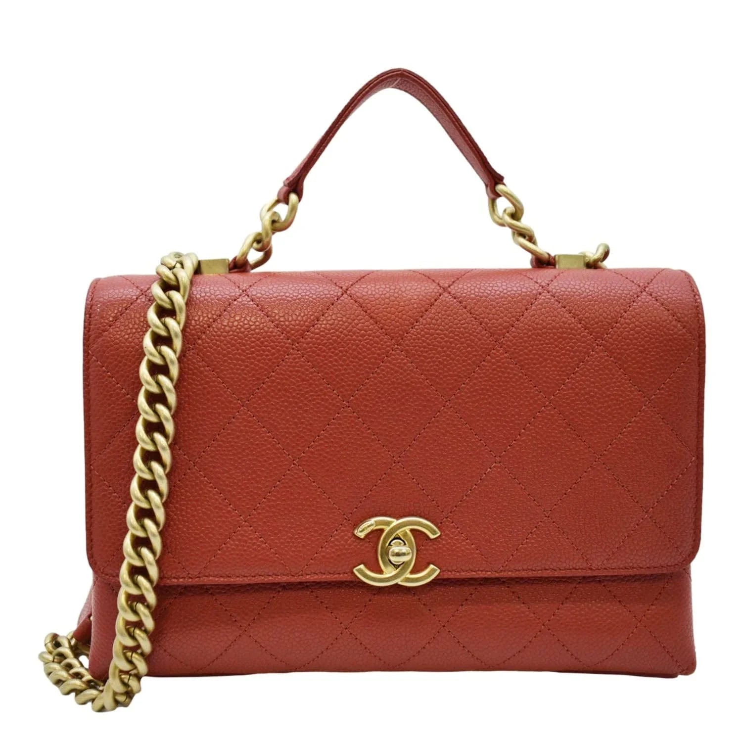 Bag CHANEL Caviar Crossbody Red Pre-Owned Chic Leather Small Stitched Quilted Flap Affinity