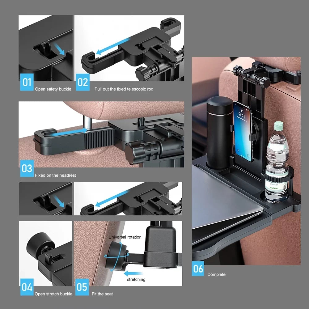 Table Phone Car Adjustable for Working, Seat Back Writing, Food Eating Car Carevas Foldable Car Black Seat Holder Tray, Multifunctional with Travel Table