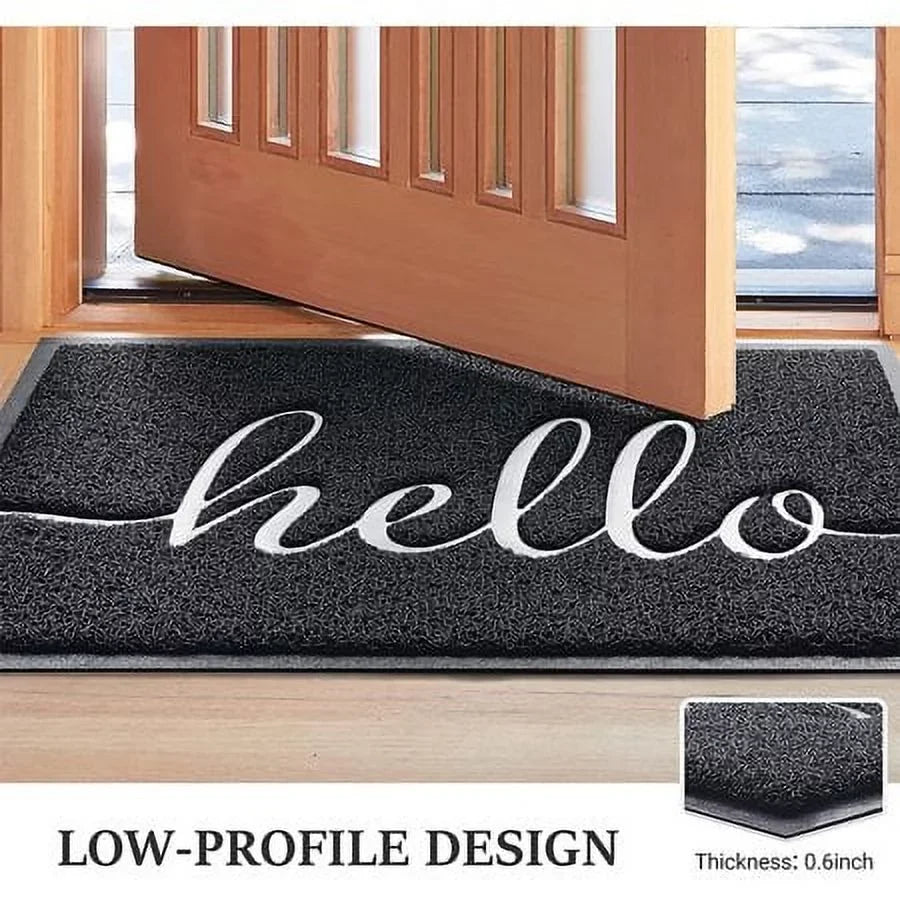 and Indoor-Outdoor, Design 2-Pack (W) Hello Black, x Non-Slip Kitchen 17.5" 30" Door, for JATOK (L) Bathroom, Front Floor Patio, Mat
