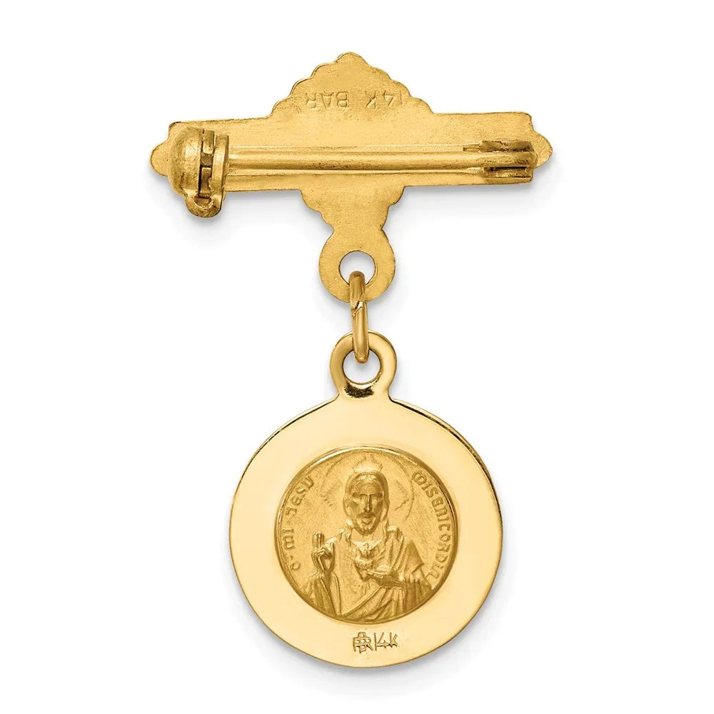 Medal Scapular Heart X Queen Yellow Pin Gold Of sacred (25 17 The mm Holy mm) Reversible 14K