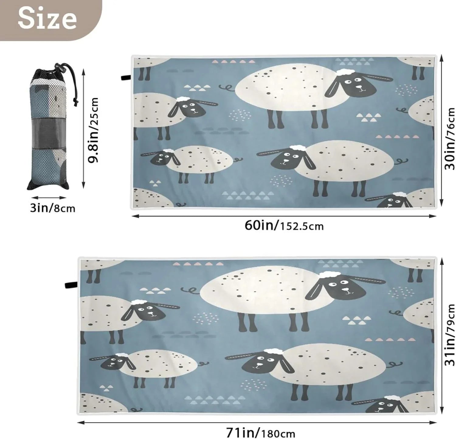 Bath Yoga Towel Microfiber Thin Pool Shower Swim Free 31”X71” Towel Cute Black Beach Towel Face Sand Blanket, Towel, Sheep Bestwell Oversized Quick Dry Multipurpose Lightweight