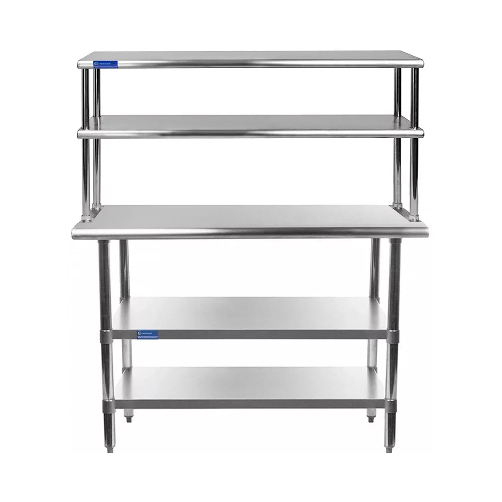 Table Wide Double Prep Table 14" Work 12" Combo Shelves Steel Two 60" Tier Shelving Overshelf With Kitchen | & Metal | Stainless x