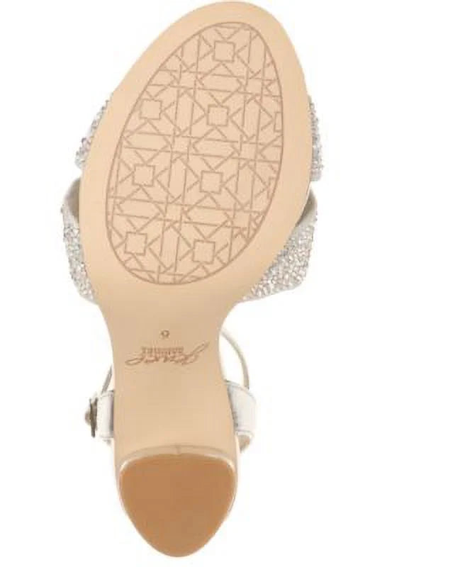 Rhinestone Round Silver BADGLEY Dress Toe JEWEL Twisted M Block Ankle MISCHKA Buckle Adjustable Strap Heeled Sandal Nicoline Metallic Strap Heel Strap Womens Padded 7.5