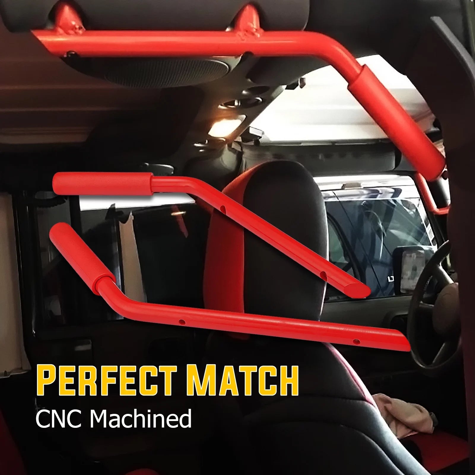 Aluminum Bar Coated Set Rear Wrangler for & JK Jeep Handles Front Grab 07-18 Full WEISEN- Red Powder