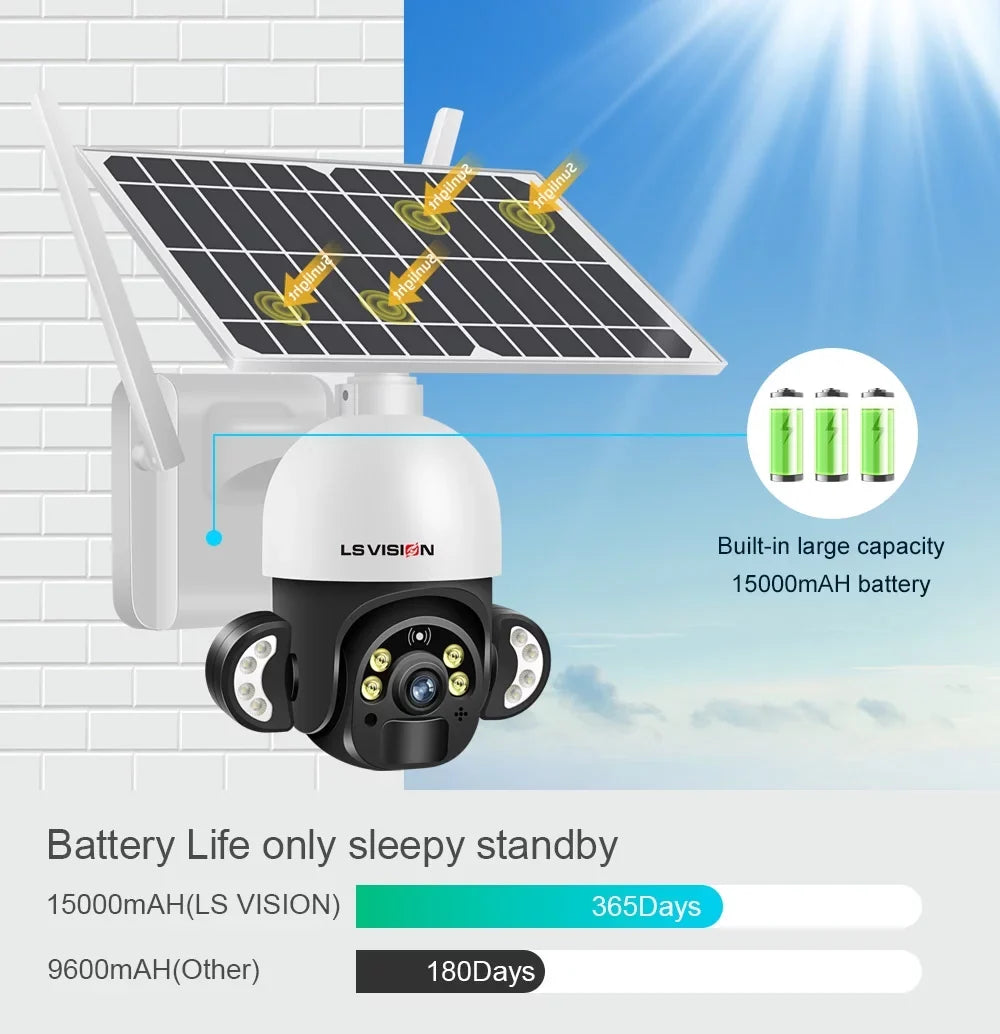 CCTV PTZ LS VISION Cameras WiFi Solar 4MP Outdoor System Security Wireless Waterproof