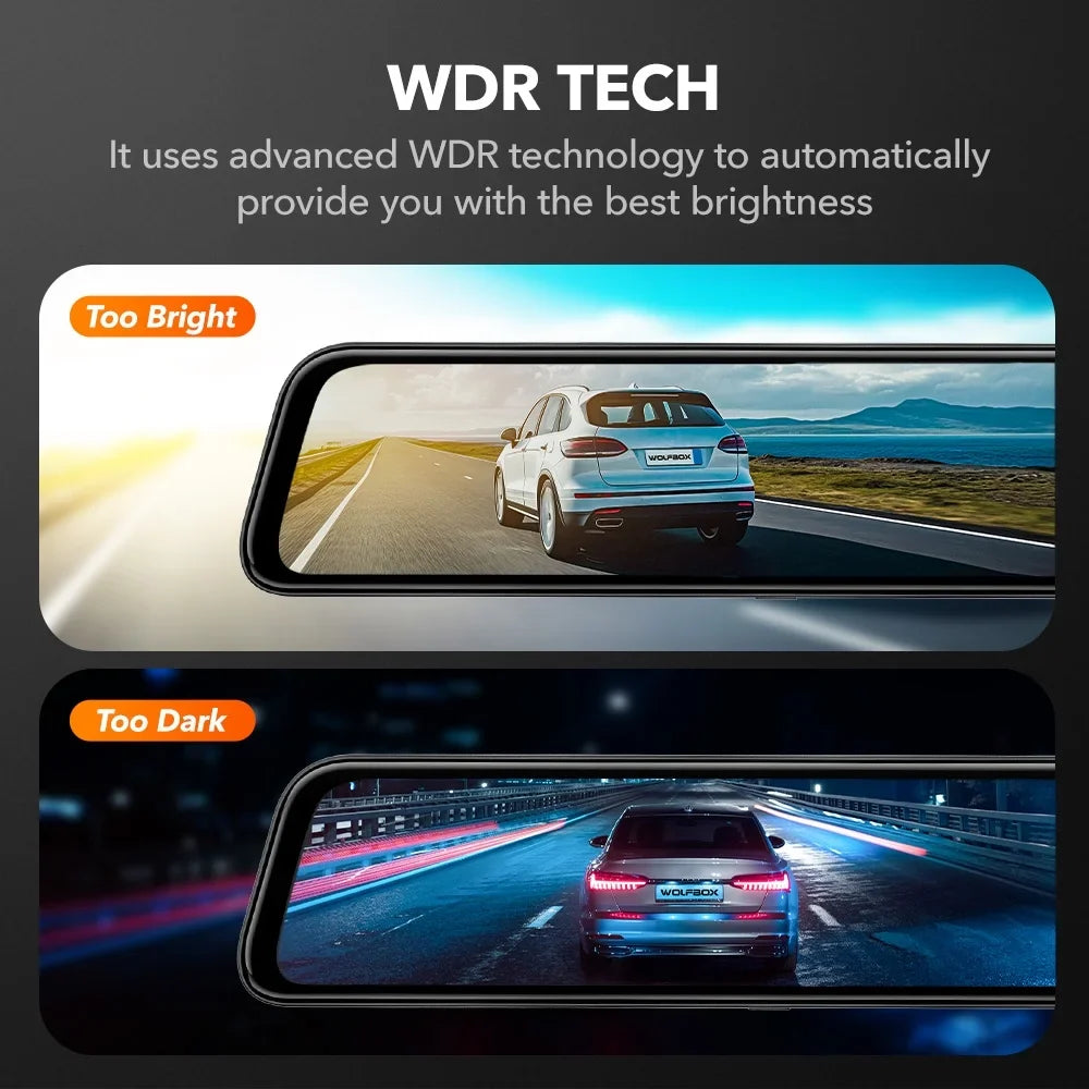 Rear Card Parking View 32GB 4K Monitor, & Touch GPS Screen, Mirror with Free Mirror Backup Camera, Full 12" Camera Dash Dash Cam, WOLFBOX