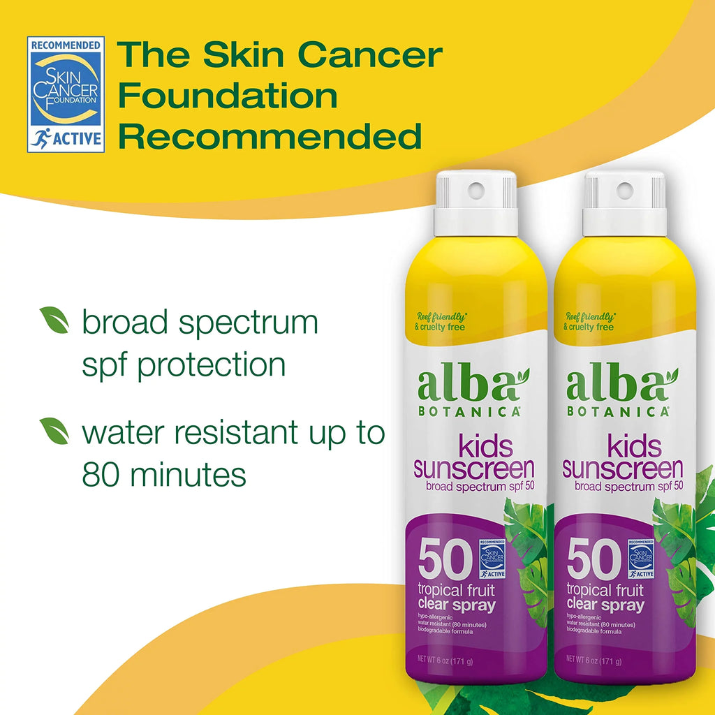 Bottle 6 Oz. Kids, Kids For Of Hypoallergenic, Botanica Sunscreen Spectrum Face For Fl. (Pack Broad Alba And Spf Sunscreen 2). 50, And Body, Tropical Fruit Spray Resistant Water