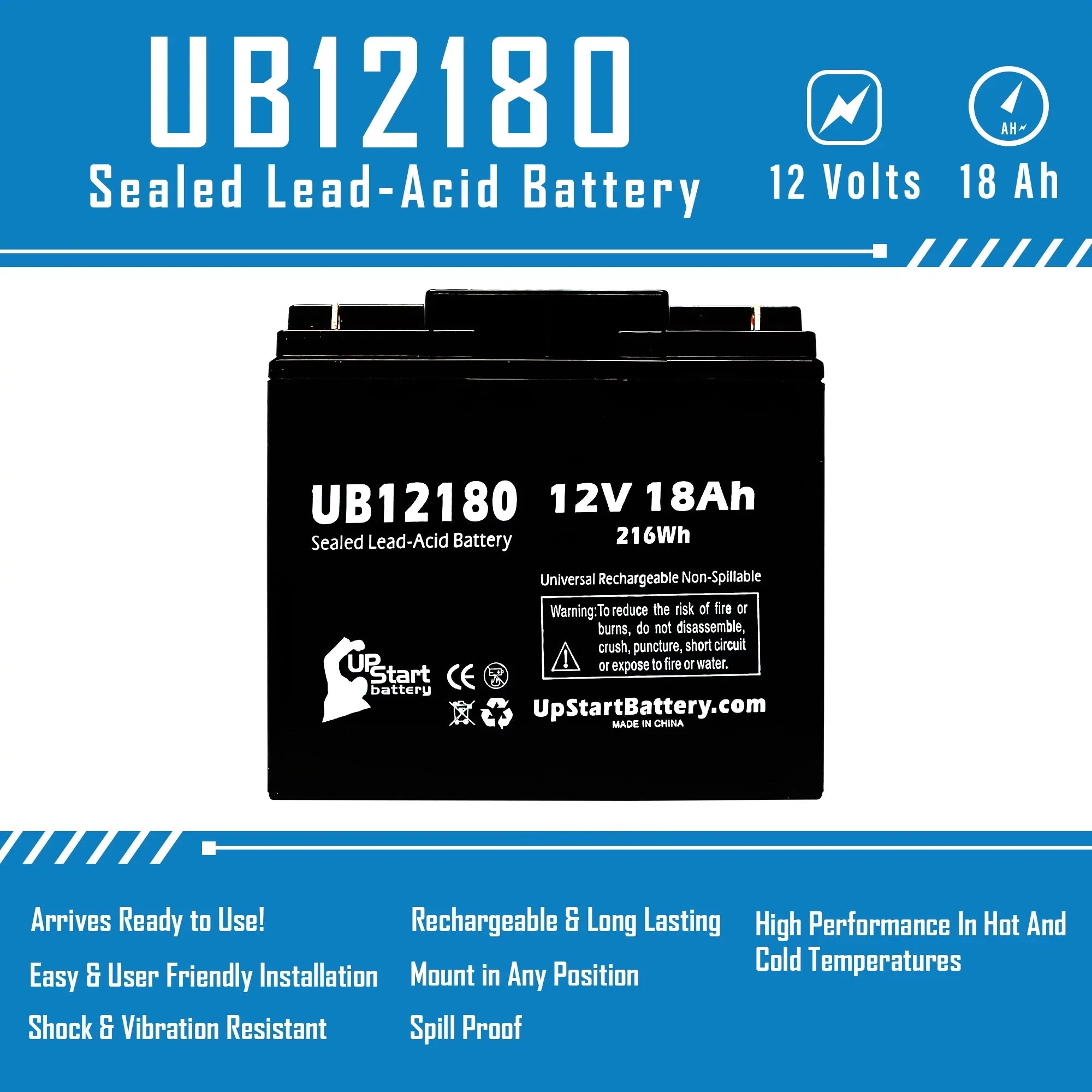 '- Battery T4 SLA) 18000mAh, Lead PICHER (12V, CFM12V18 - 18Ah, Sealed Compatible Universal Battery Pack 2x Replacement Acid AGM, UB12180 EAGLE BATTERIES Terminal,
