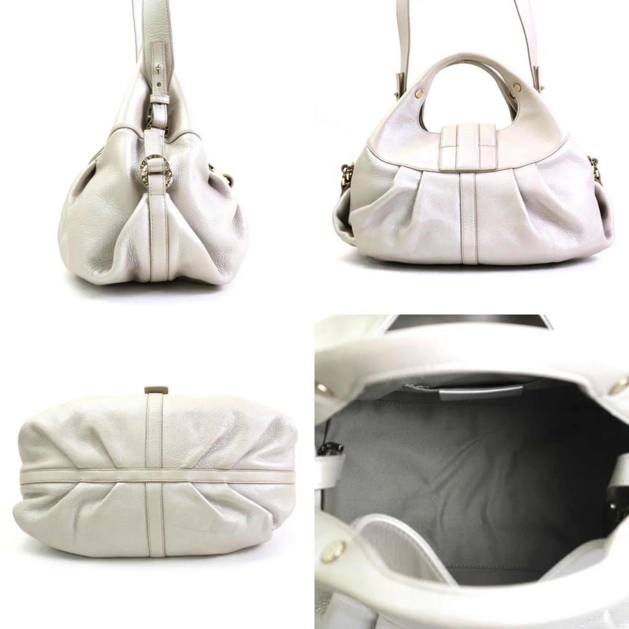 handbag gray Pre-Owned leather Bvlgari shoulder Chandra (Good) gold pearl BVLGARI bag ladies