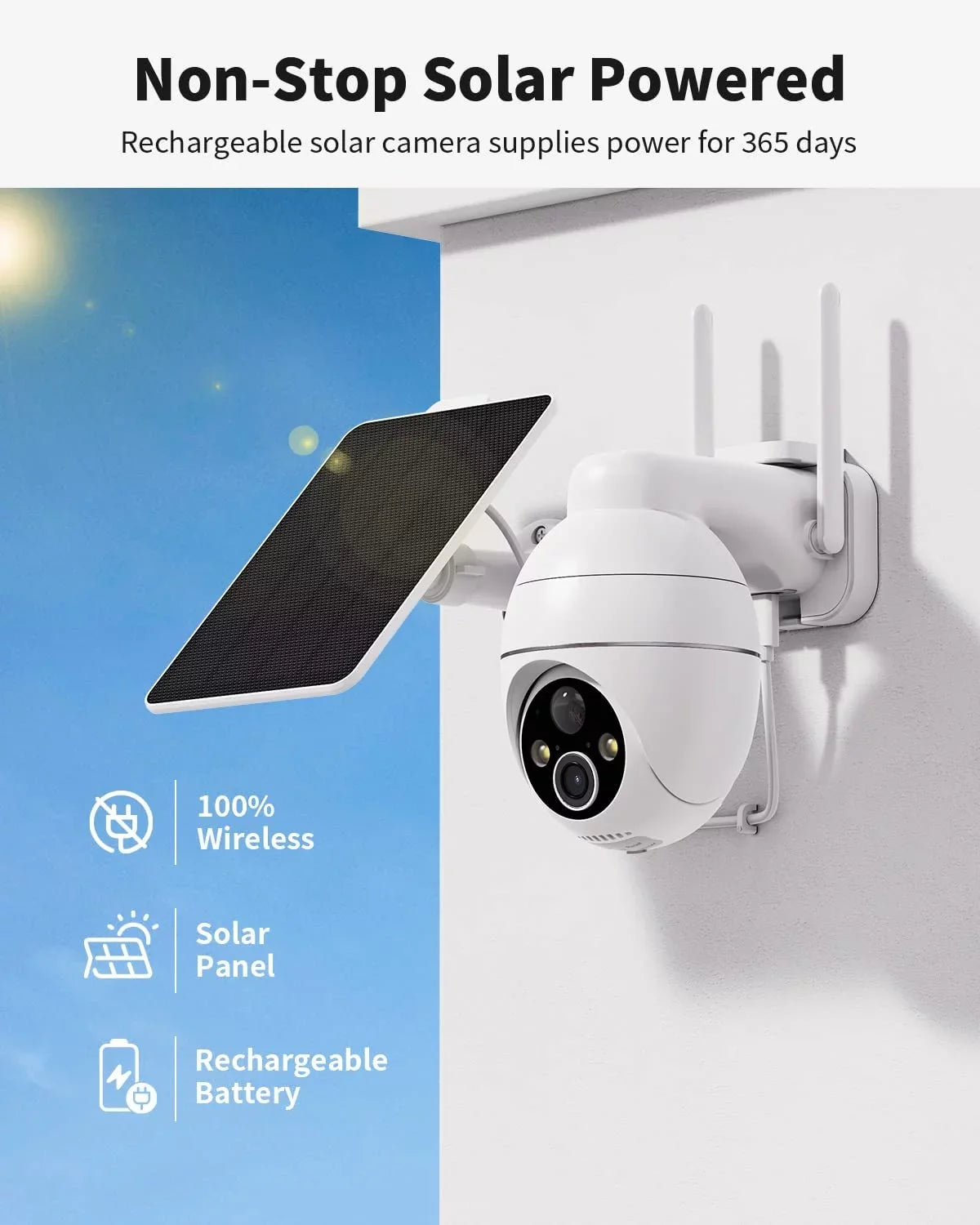 Security Solar Wireless IP65 with HD Outdoor 2.4GHZ Pan Color Spotlight 2K PIR Security with Outdoor Digital Detection, Ultra Vision, Wi-Fi, Waterproof Camera Tilt, Zoom, Cameras 4X Night